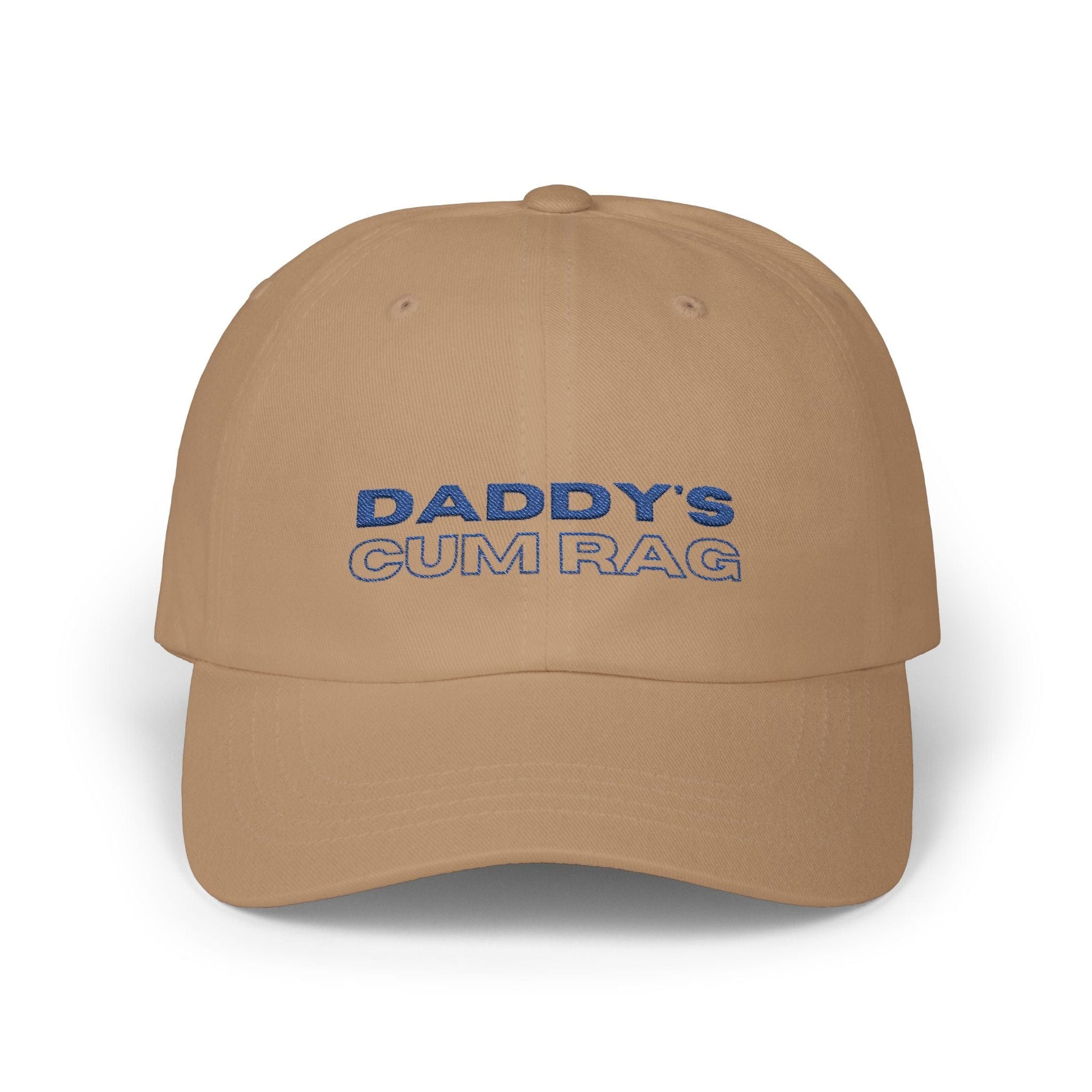 Hats Khaki "Daddy's C*mRag" Embroidered Dad Cap (Blue Text) LEATHERDADDY BATOR