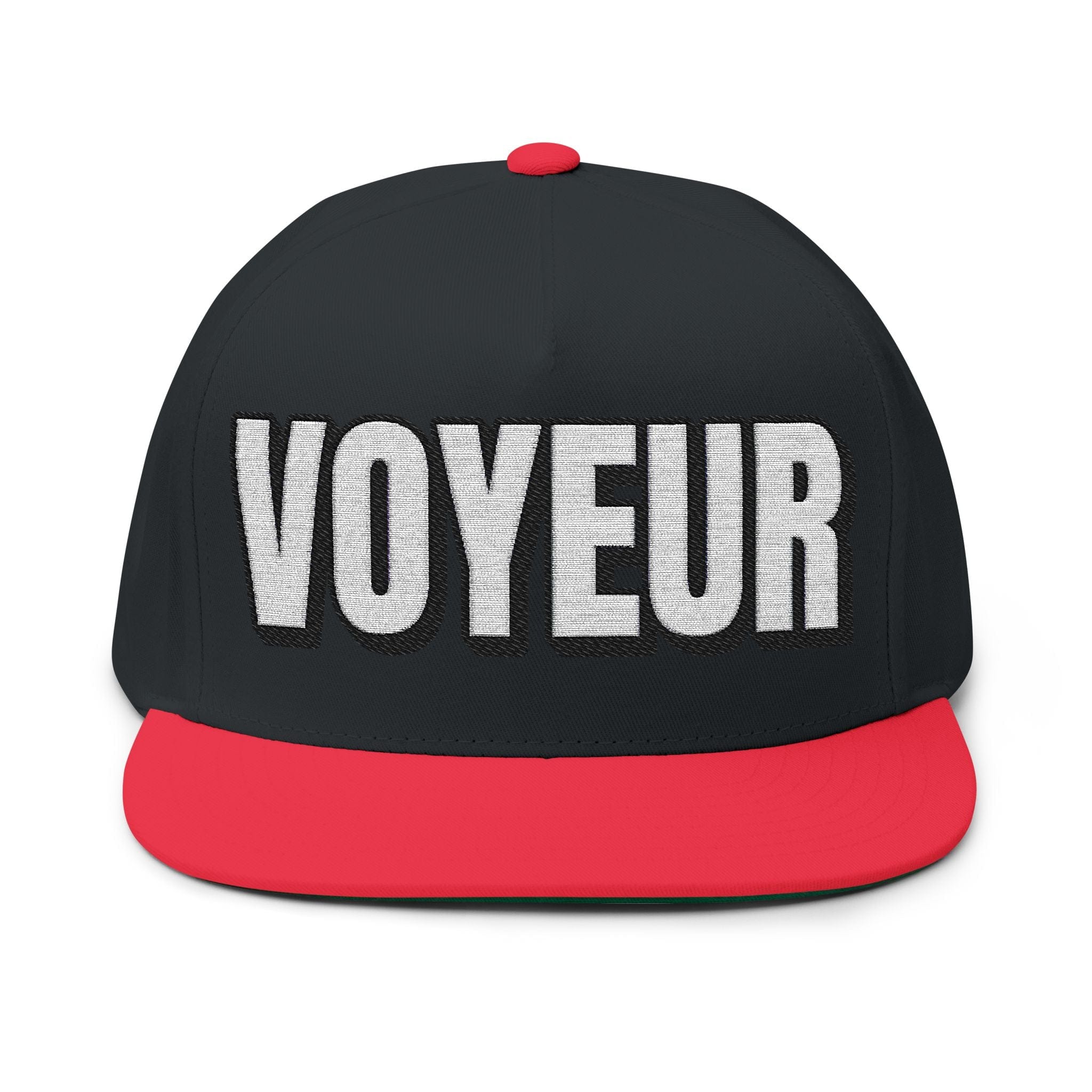 Hats One size / Black/Red INTO: VOYEUR Embroidered Flat Bill Cap – Kink Hat for Watchers, Exhibitionists-at-Heart & Curious Perverts LEATHERDADDY BATOR