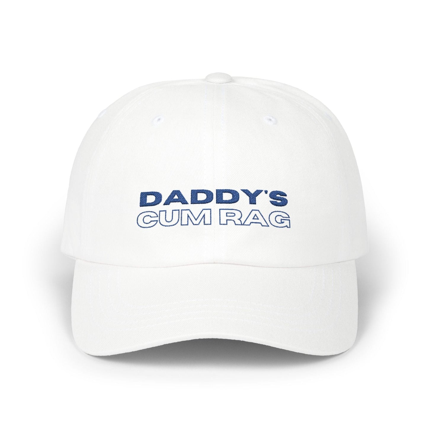 Hats White "Daddy's C*mRag" Embroidered Dad Cap (Blue Text) LEATHERDADDY BATOR