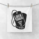 Home Decor 13" × 13" / White LockedBoy Caged Unit Gym Towel – Fetish CumRag with Locktober Dog Tag Design LEATHERDADDY BATOR