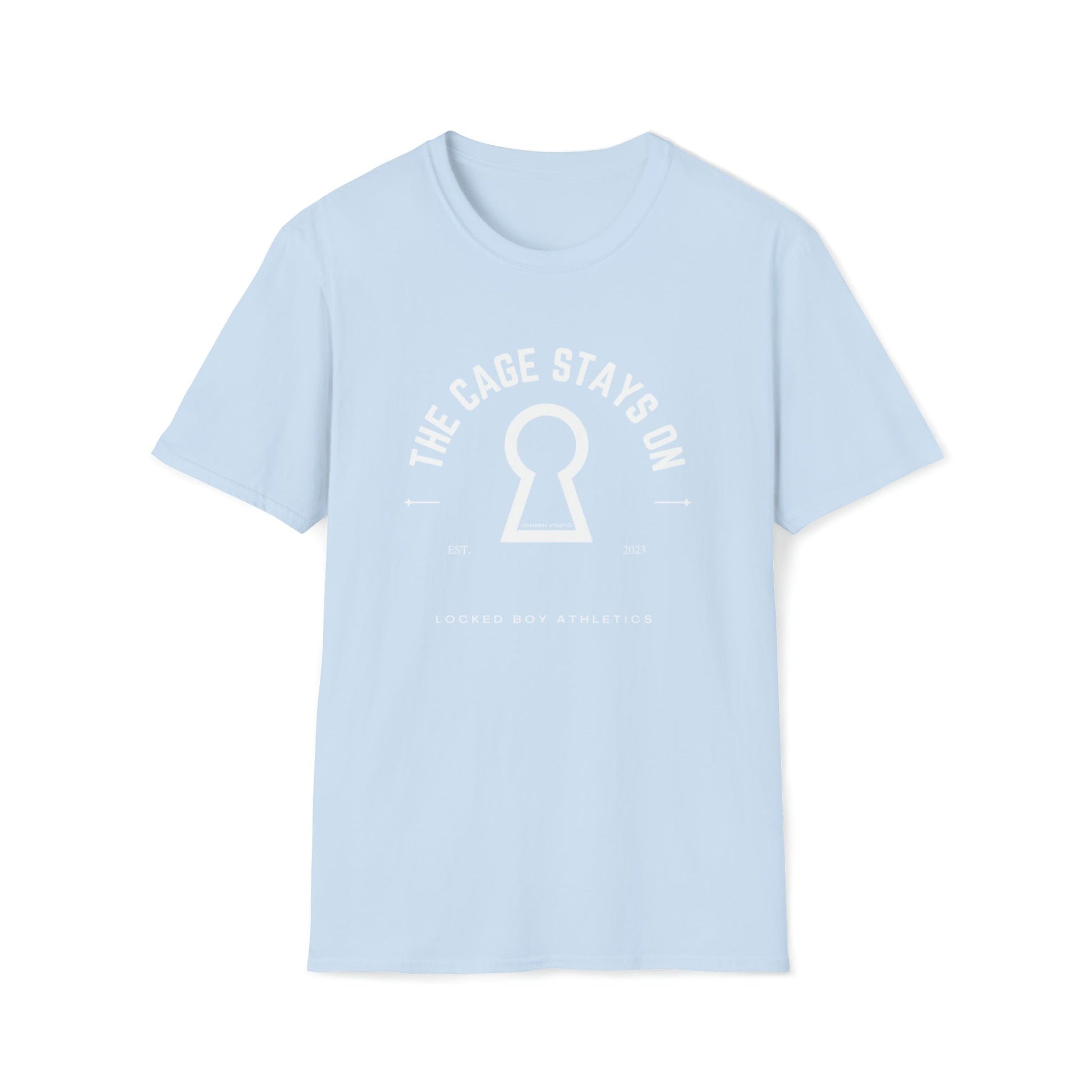 T-Shirt Light Blue / S The Cage Stays On LUX - Chastity Tshirt LEATHERDADDY BATOR