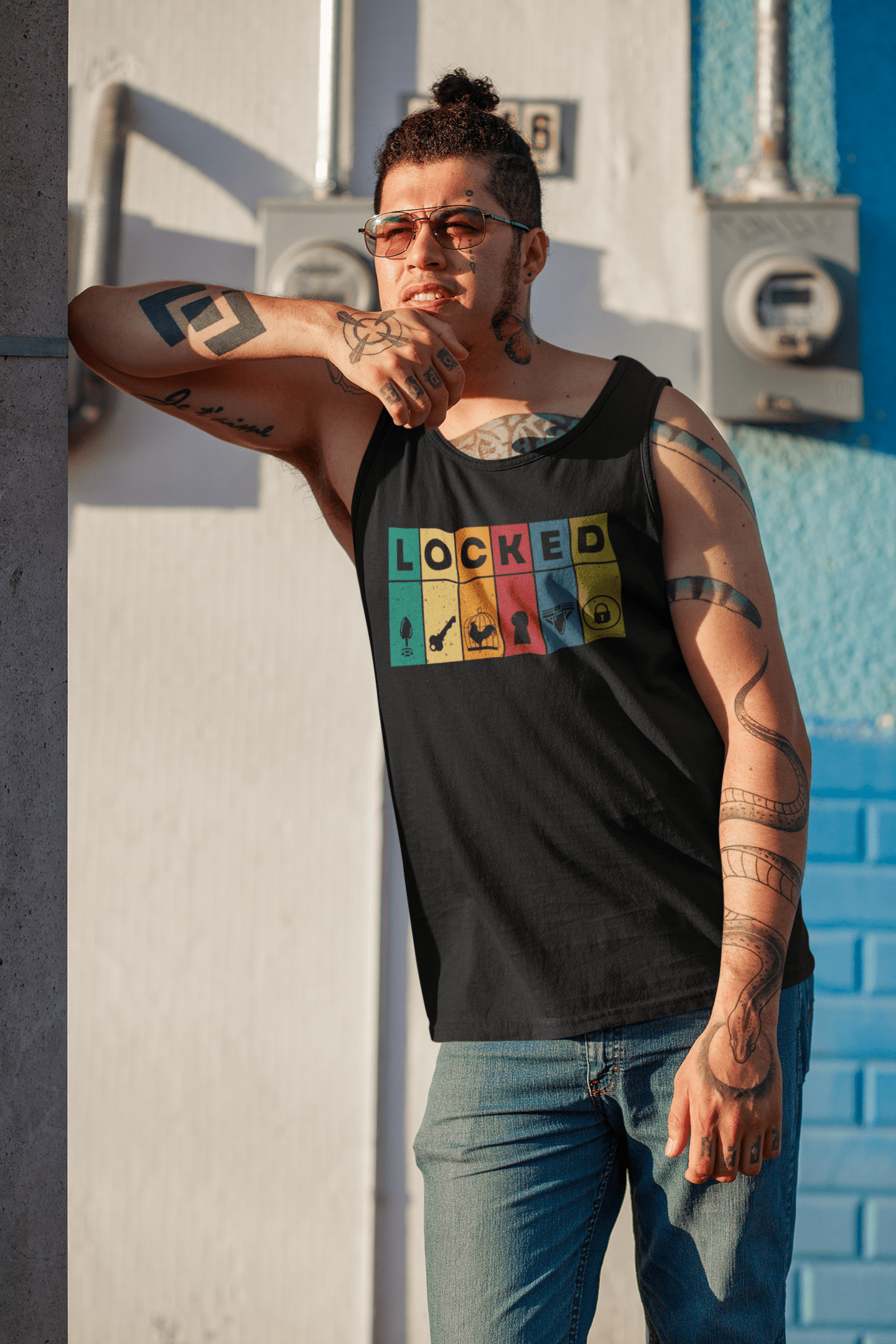 Tank Top LOCKED Blocks - LockedBoy Athletics Chastity Themed Tshirts LEATHERDADDY BATOR